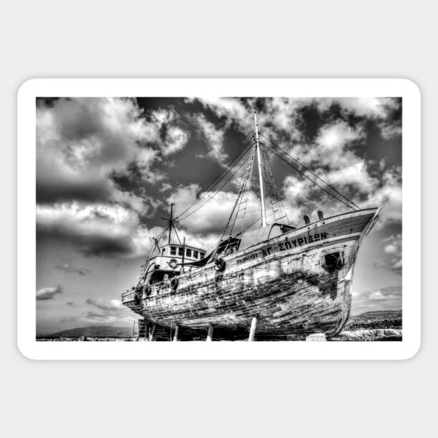 Greek Boat In Dry Dock Sticker by tommysphotos